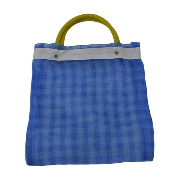 Mexican Mercado Mini Mesh Bag 7" Striped Unique Recyclable Blue - Picture 1 of 10